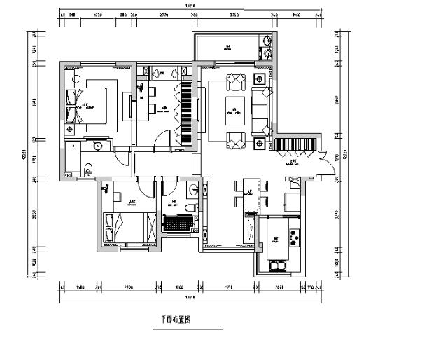110平米地中海风格三居室住宅设计施工图（附效果图）-1