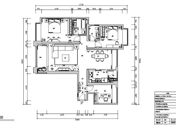 现代风格三居室住宅设计施工图（附效果图+模型）-1