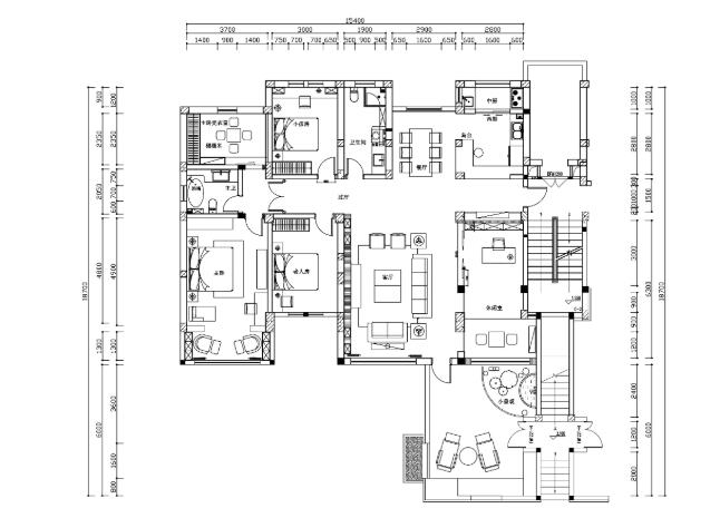 新中式风格四室两厅两卫施工图设计（附3D模型+效果图）-1