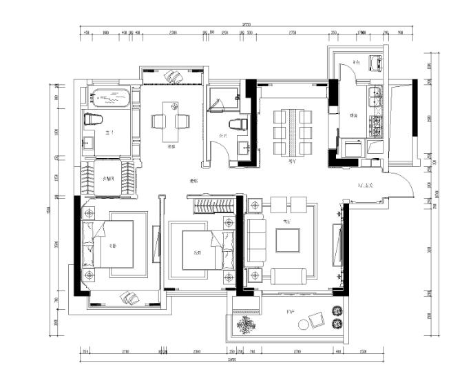 新古典风格三居室施工图设计（附3D模型+效果图）-1