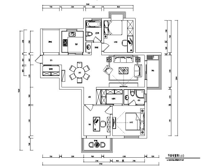 现代简约风蓝色淡雅三居室住宅设计施工图（附效果图）-1