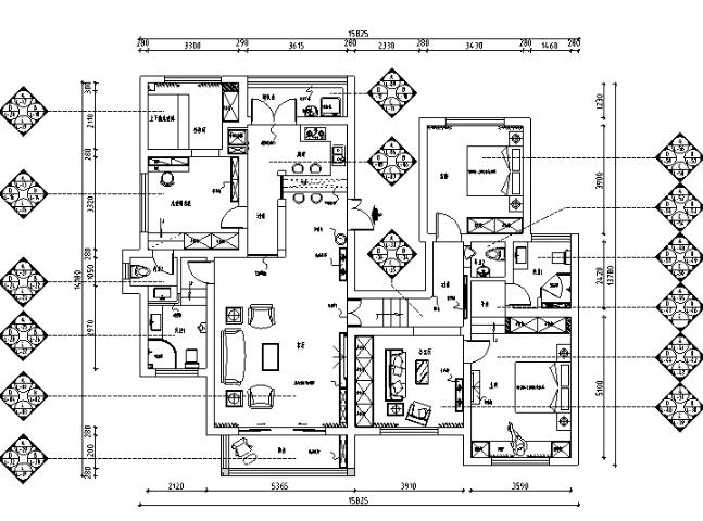 [贵州]地中海风格200平米四居室住宅设计施工图（附效果...-1