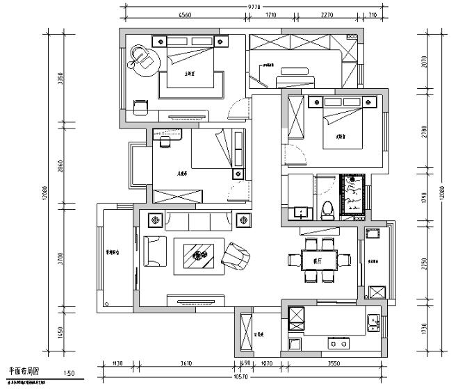 [江苏]美式简约128平米住宅设计施工图（附效果图）-1