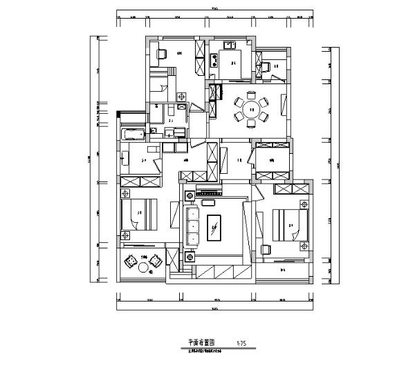 美式田园风四居室住宅设计施工图（附效果图）-1