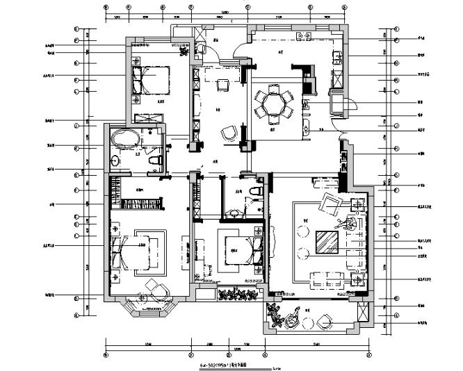 [山东]国山墅四居室样板间设计施工图（附效果图）-1