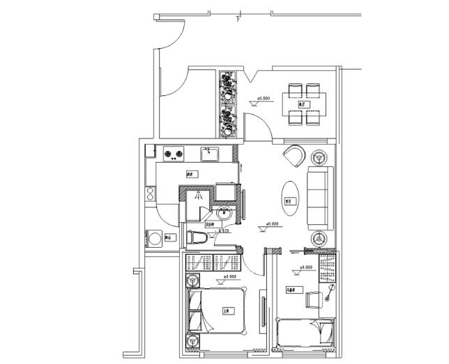 [四川]二居室装修设计全套施工图（附效果图）-1