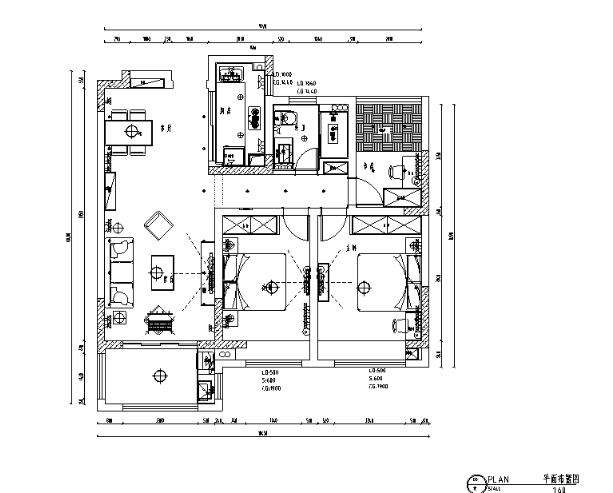 现代简约风100平米二居室住宅设计施工图（附效果图）-1