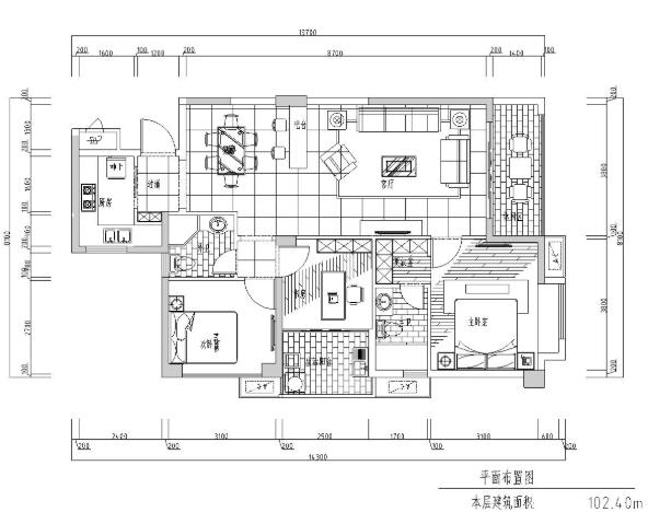 三居室现代样板房室内施工图设计-1