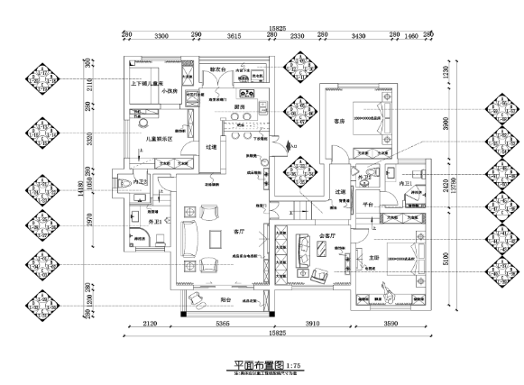 贵州兴义200平地中海风格四居室样板房图纸-1