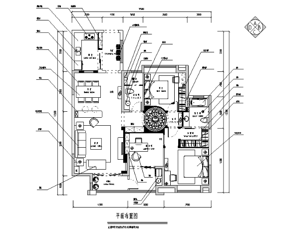 美式田园风三居室住宅设计施工图（附效果图）-1