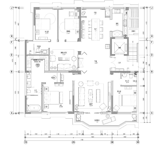 正弘瓴中式风格四居室样板间室内装修施工图-1