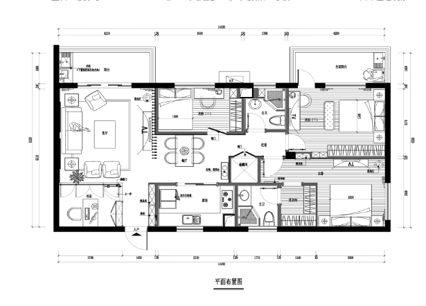 中式风格两居室住宅装修施工图+效果图-1
