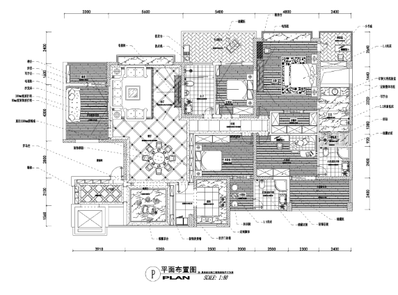 三居室大平层私人住宅装修施工图+效果图-1