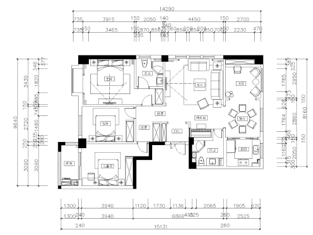 三居室欧式风格私人住宅装修施工图+效果图-1