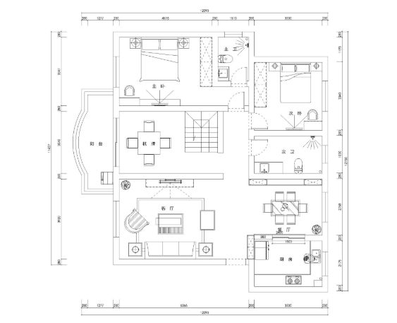两层现代风格四居室住宅装修施工图+效果图-1