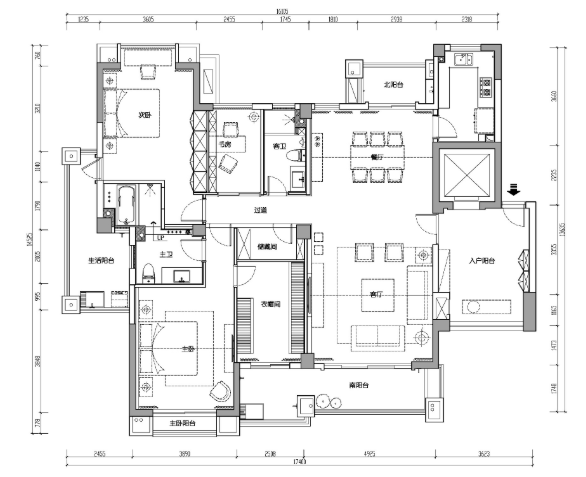 福建170平两居室公寓装修施工图+效果图-1
