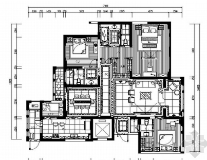 [西安]北城首席豪宅简欧四居室样板间装修施工图（含效果...-1