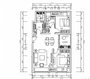 精装D户型二居室装修图-1