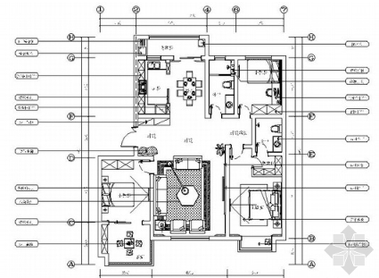 精品名师设计现代时尚三居室样板间CAD装修施工图（含软...-1