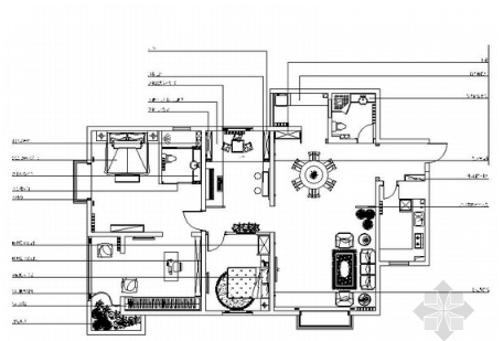 名师设计优雅田园乡村两居室样板间CAD装修施工图（含效...-1