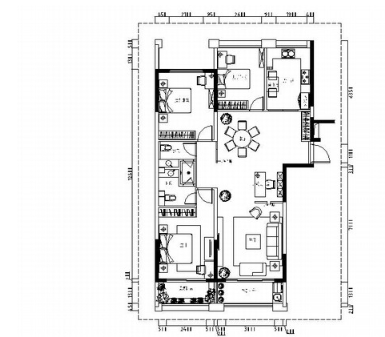 [浙江]现代台式风格三居室样板间CAD装修施工图（含效果...-1