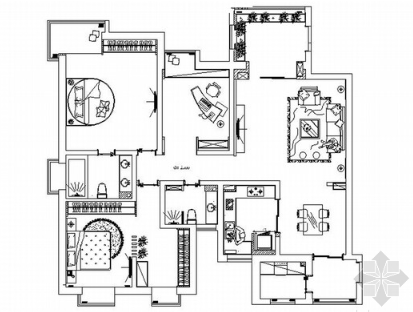 [陕西]高档住宅区现代风格三居室室内装修施工图（含效果...-1