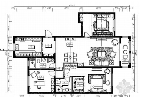 [青岛]原创精品新中式风格三居室样板间CAD装修施工图（...-1