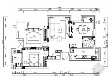 [江苏]河畔花园简欧两居室样板间装修施工图-1