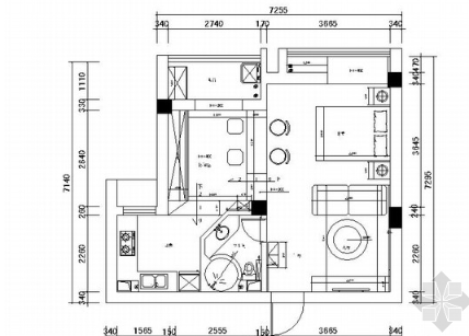 [湖北]超强收纳60平简欧风格一居室室内装修施工图（含实...-1