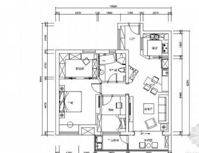 [常熟]98平时尚现代风格两居室CAD装修施工图（含高清实...-1