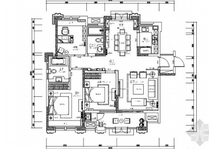 [芜湖]108㎡新中式三居室装修CAD施工图（含效果图，物料...-1