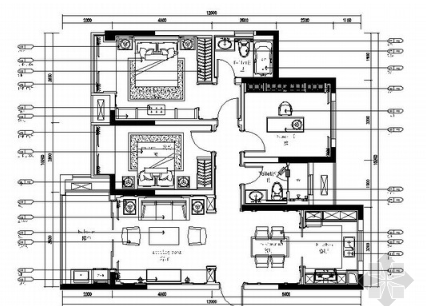 [江苏]115㎡法式新古典两室一厅装修CAD施工图（含效果...-1