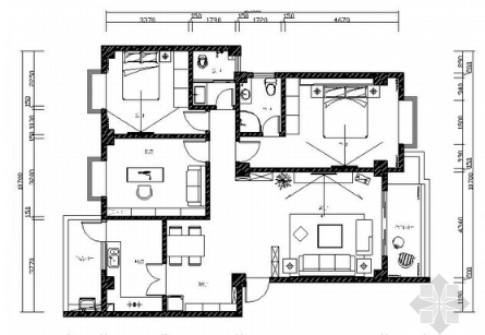 [毕业设计]地中海风格三室两厅室内装修图（含效果模型）-1