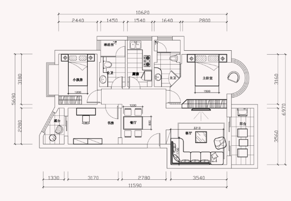 [深圳]现代风格浅色调样板房室内设计施工图（含效果图...-1