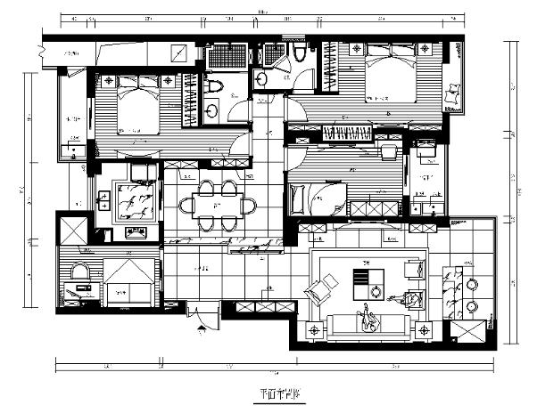五个不同风格样板房设计CAD施工图（含效果图）-1