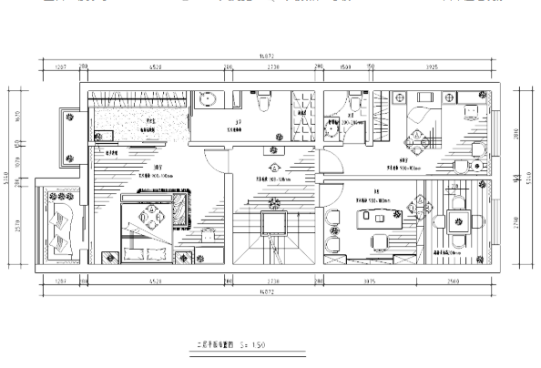[福建]某三层别墅空间室内装修施工平面图-1