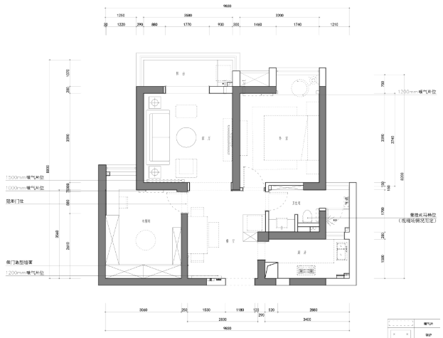 福星惠誉水岸国际一居室样板房装修施工图-1