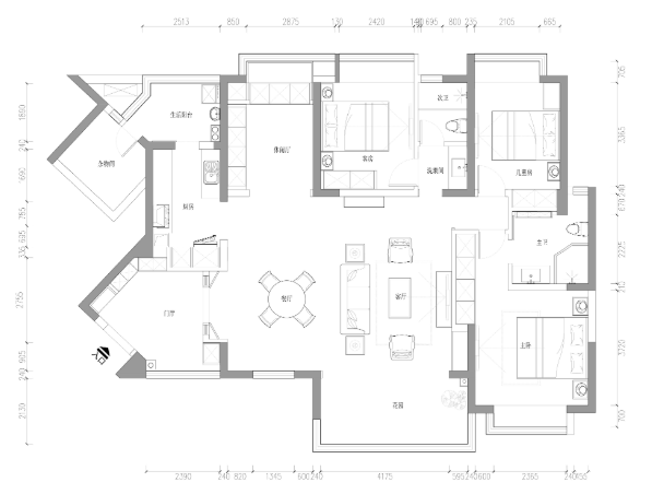 成都市仁和春天国际花园三居室样板间施工图-1