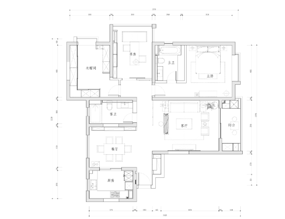 新昌城一居室样板房室内装修施工图+效果图-1