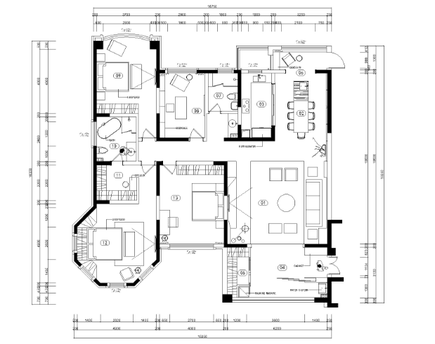 君临新城三居室样板房室内装修全套施工图-1