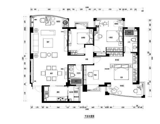 中式风格三居室住宅装修施工图+效果图-1
