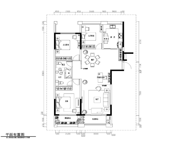 义乌160平现代台式风格三居室住宅施工图-1