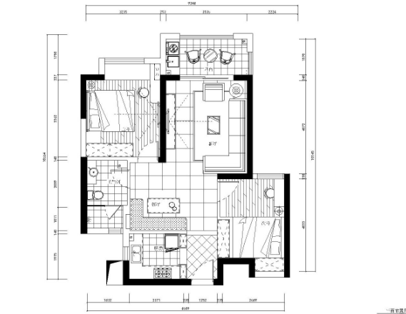 现代风格两居室住宅装修全套施工图+效果图-1