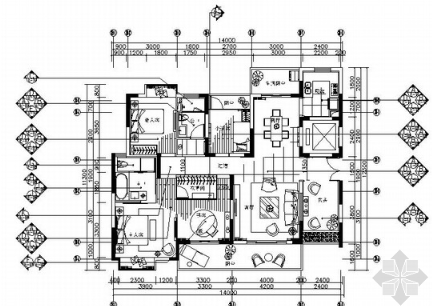 [广州]艺术灵动现代风格三室两厅家装施工图（含效果图）-1
