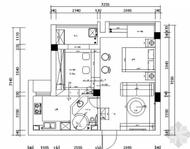 [湖北]超强收纳60平简欧风格一居室室内装修施工图（含实...-1