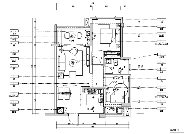 (含效果图)现代简约两室一厅样板房全套装修施工图-1