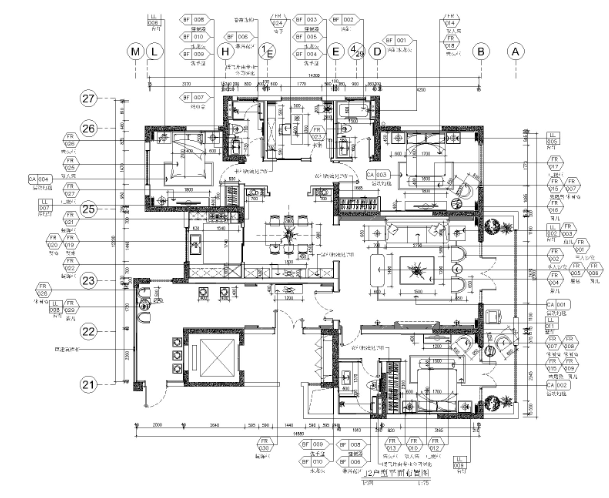 深圳龙城府三居室中式风格样板房装修施工图-1
