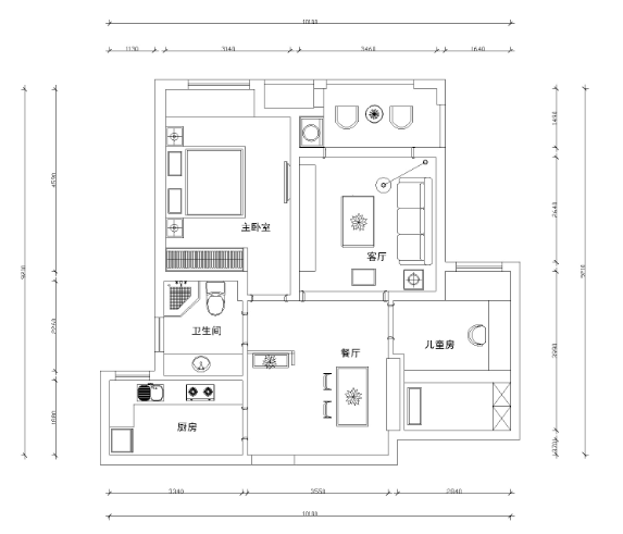 盛世孔雀城两居室样板房室内装修全套施工图-1