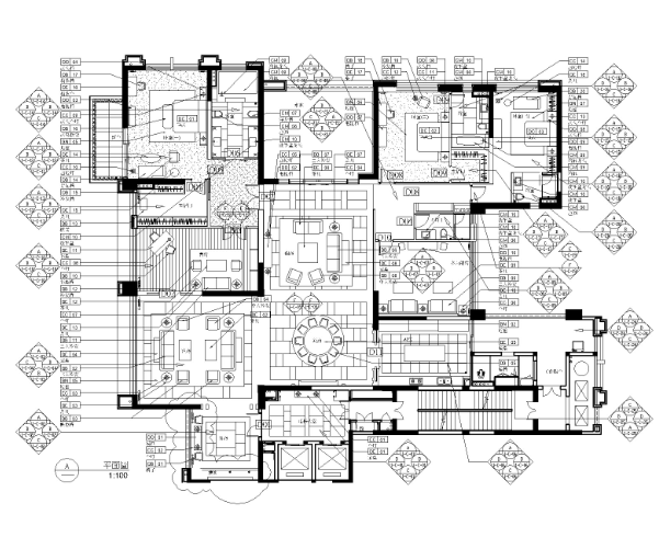 后现代奢华风格三居室别墅公寓室内装修施工图+效果图-1