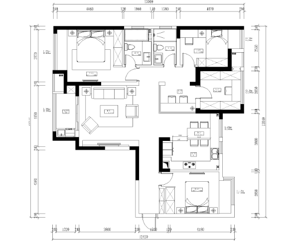 中央华城F3三居室样板房室内装修全套施工图-1